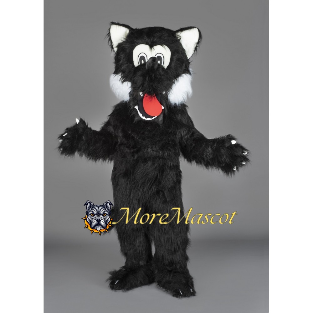 Black Wolf Mascot Furry Costume