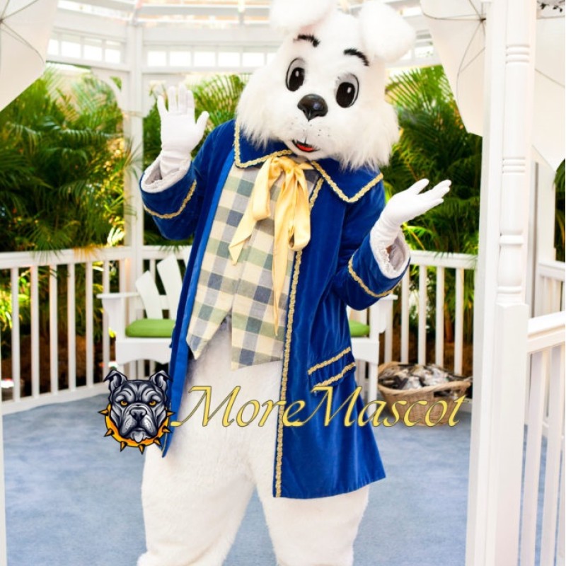 Blue Suit Bunny Mascot Costume