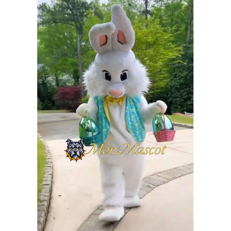 Green Vest Bunny Mascot Costume