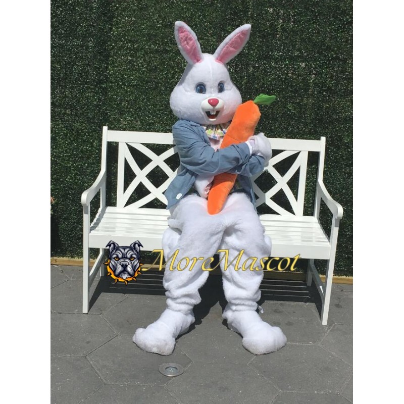 Gray Suit Bunny Mascot Costume
