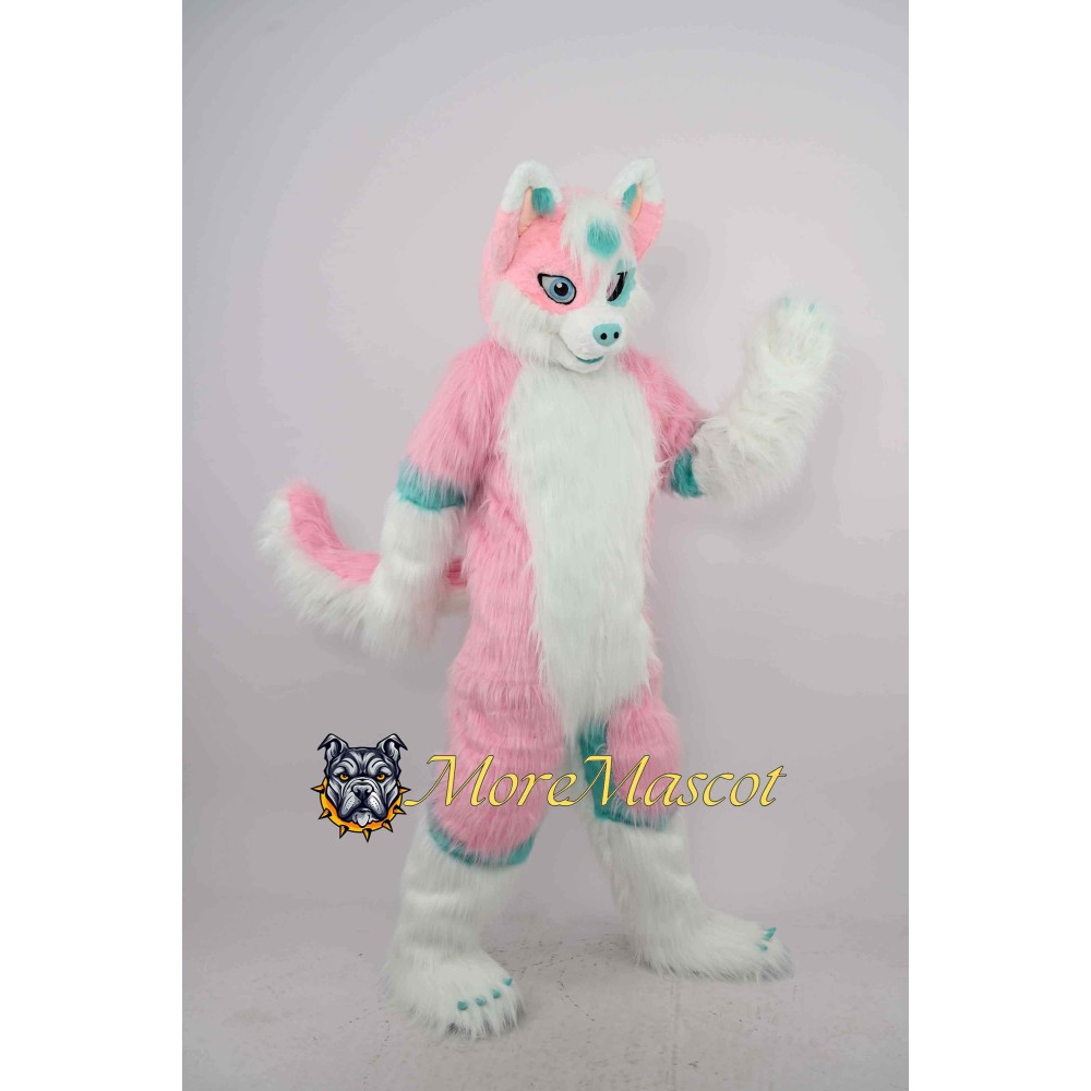 Pink & White Husky Mascot Costume