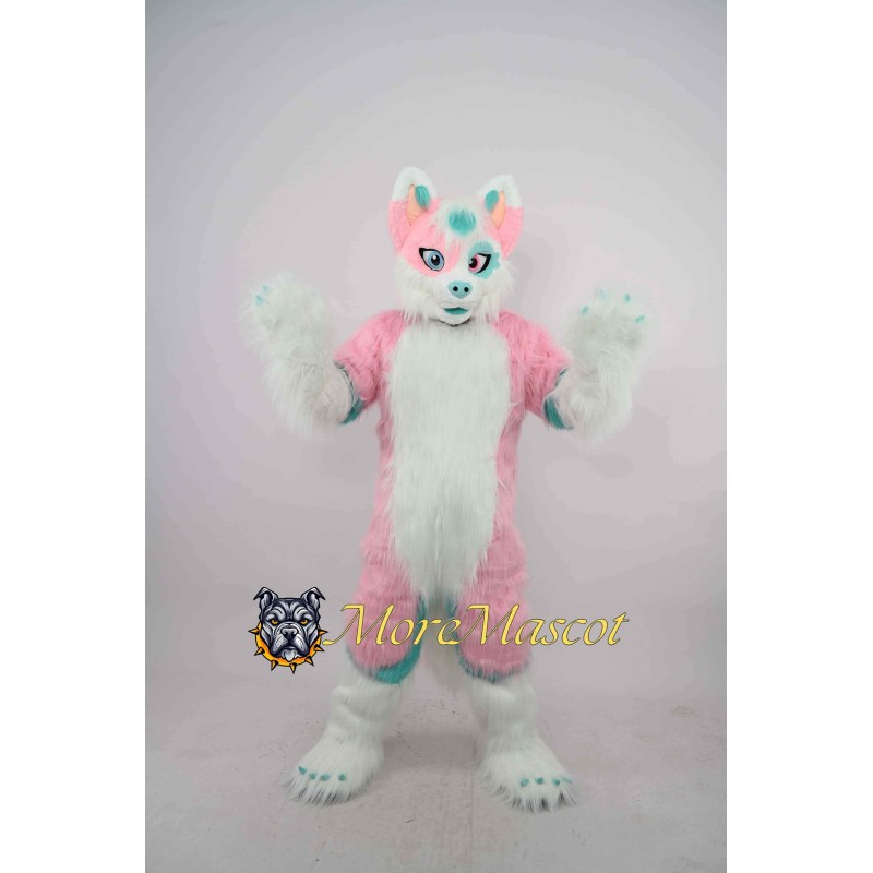 Pink & White Husky Mascot Costume