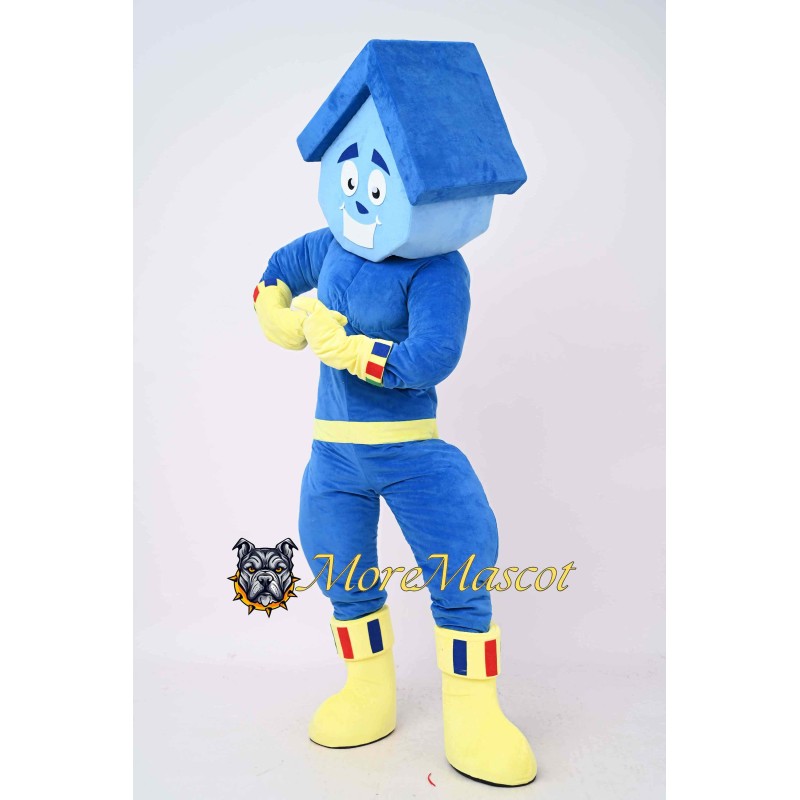 Muscle Blue House Mascot Costume