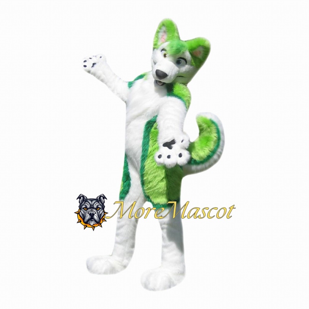 Green & White Husky Mascot Costume