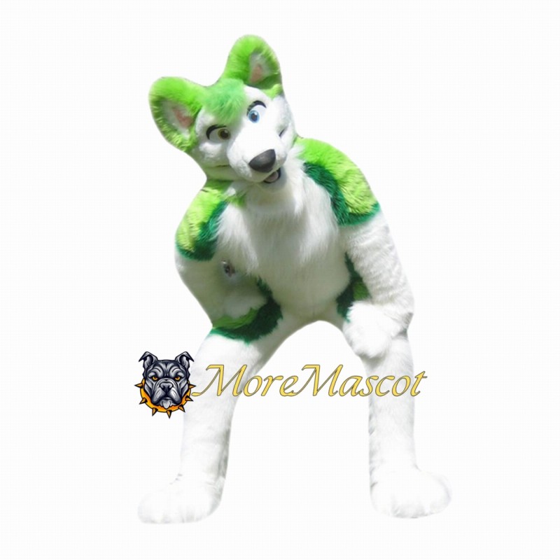 Green & White Husky Mascot Costume