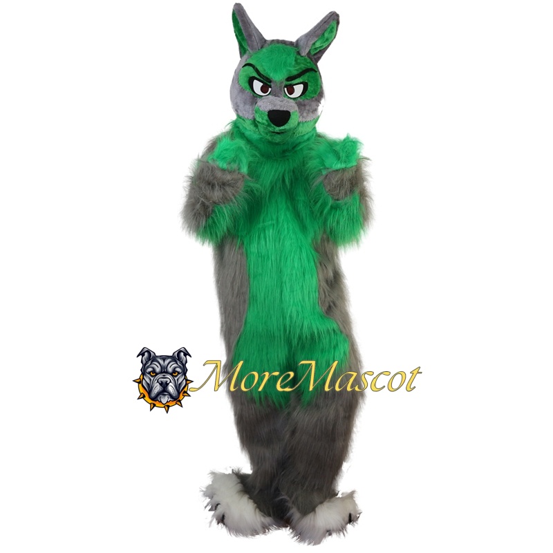 Green & Gray Fox Dog Mascot Costume
