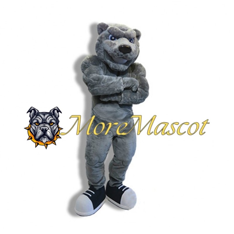 Muscular Grey Bear Mascot Costume