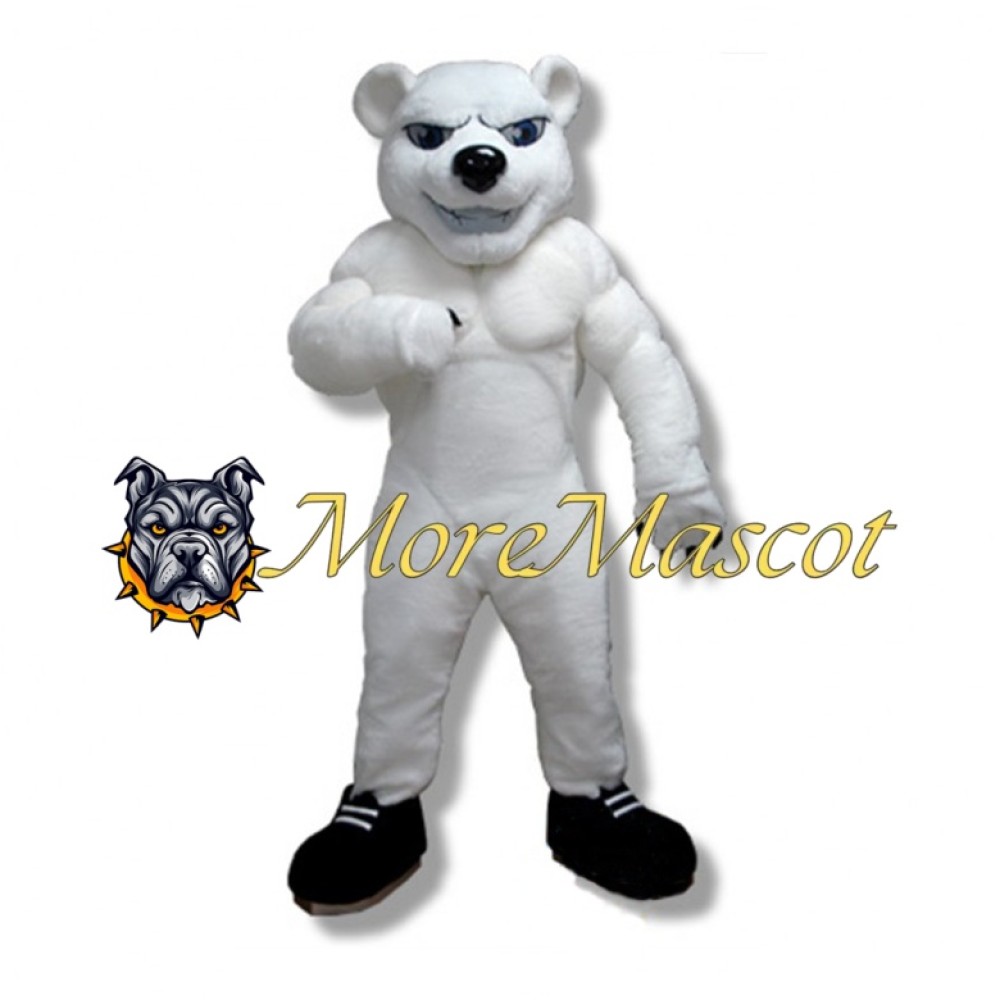 Muscular White Bear Mascot Costume
