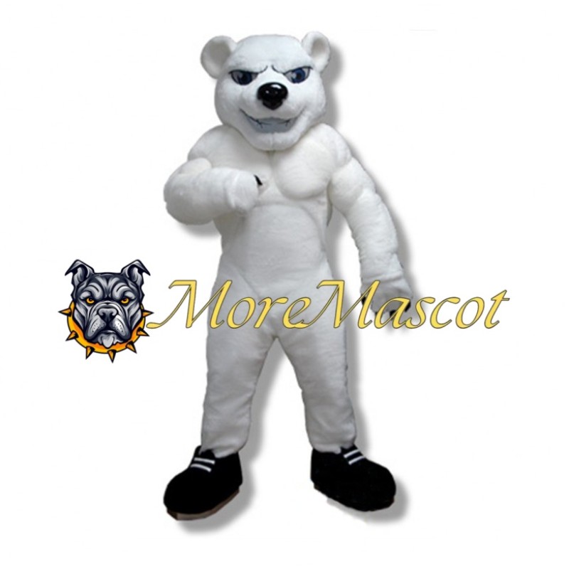 Muscular White Bear Mascot Costume