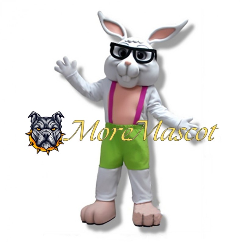 Glasses White Rabbit Mascot Costume
