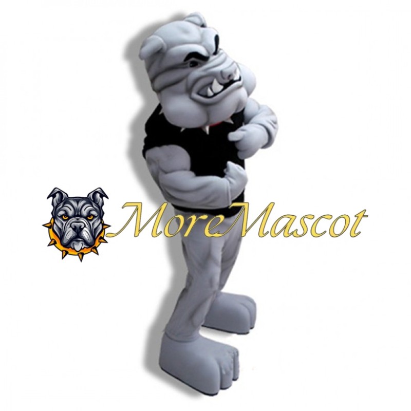 Muscular Grey Bulldog Mascot Costume