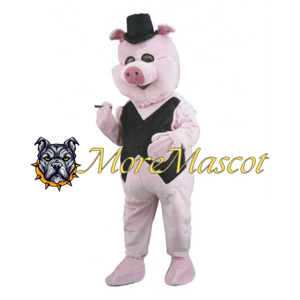 Gentleman Pink Pig Mascot Costume