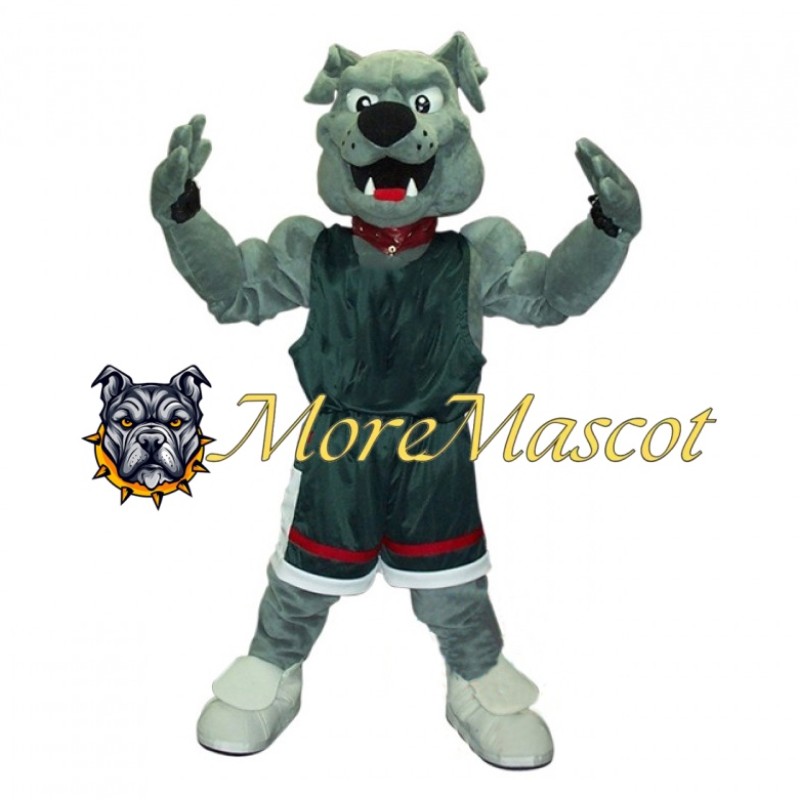 Grey Muscular Bulldog Mascot Costume