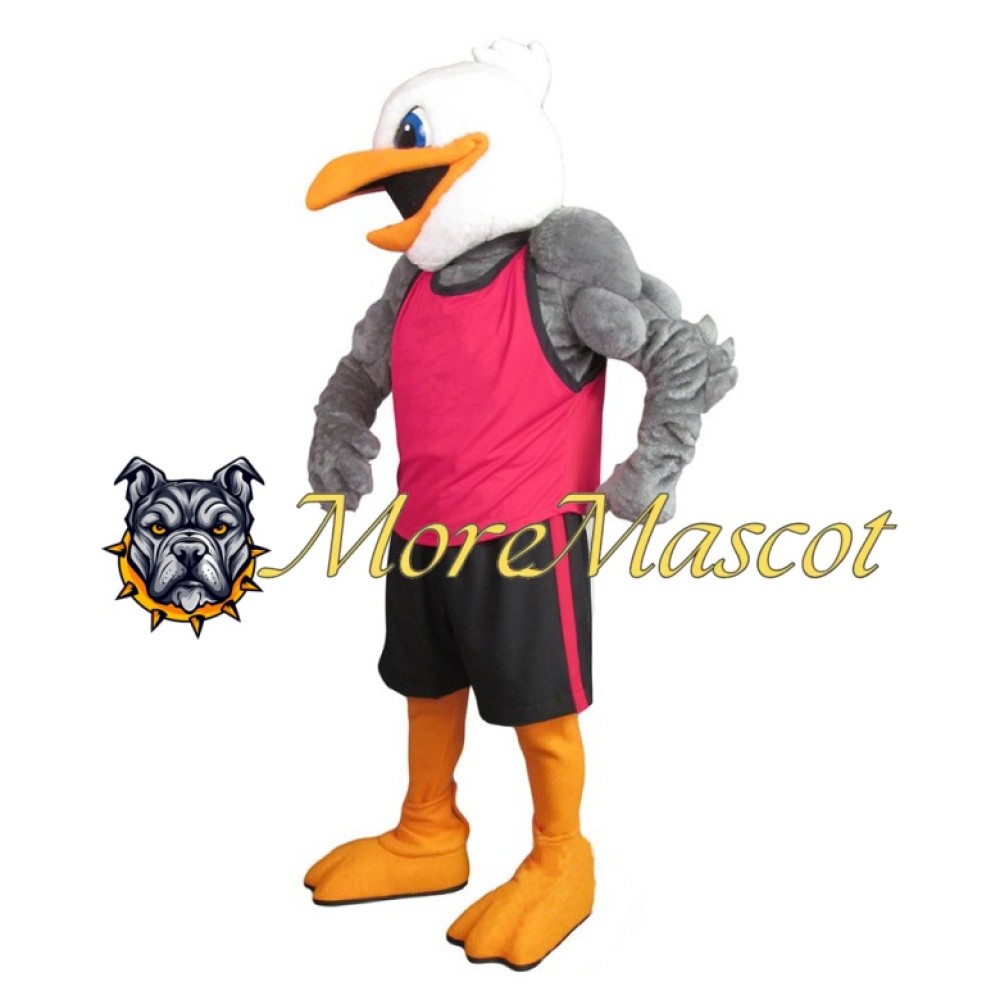 Grey Muscle Eagle Mascot Costume