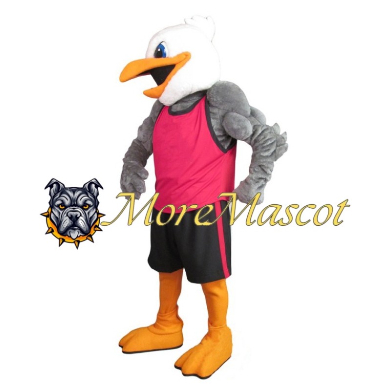 Grey Muscle Eagle Mascot Costume