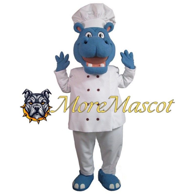 Blue Chef Hippopotamus Mascot Costume