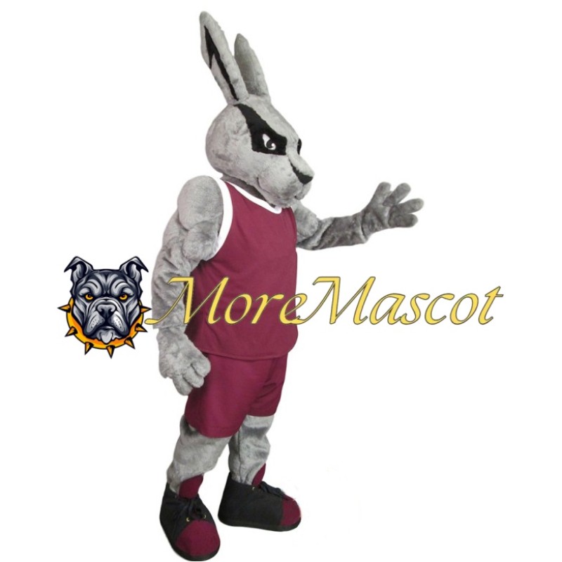 Muscle Grey Rabbit Mascot Costume