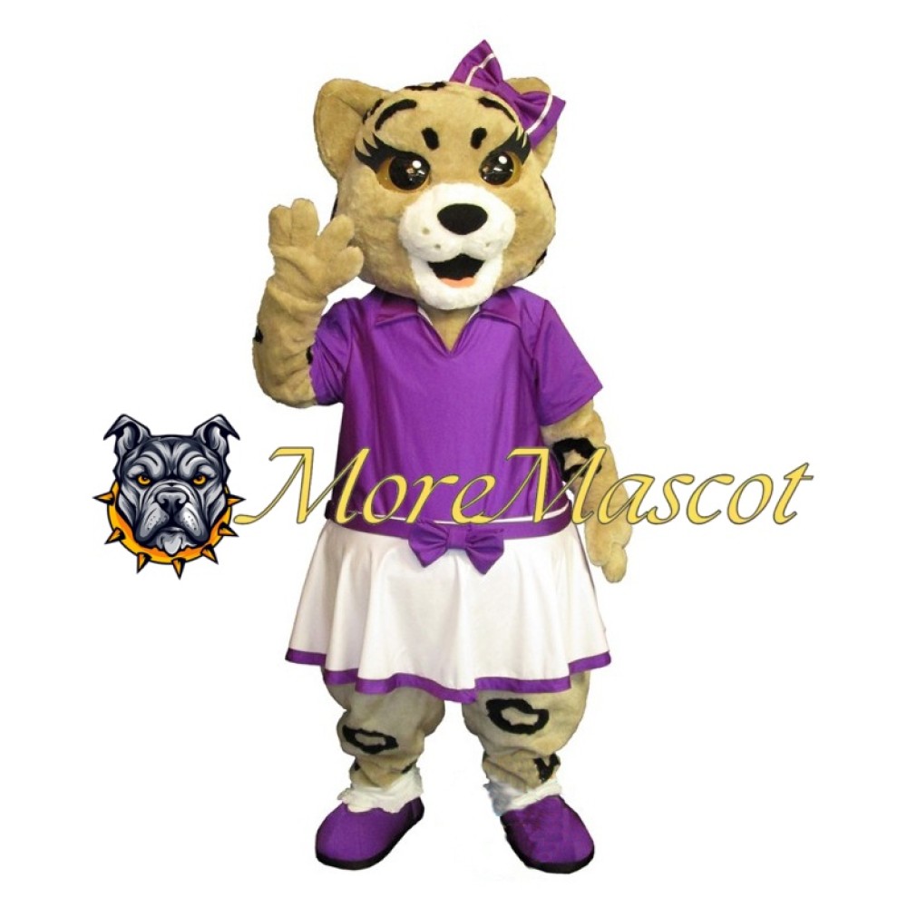 Purple Dress Leopard Mascot Costume