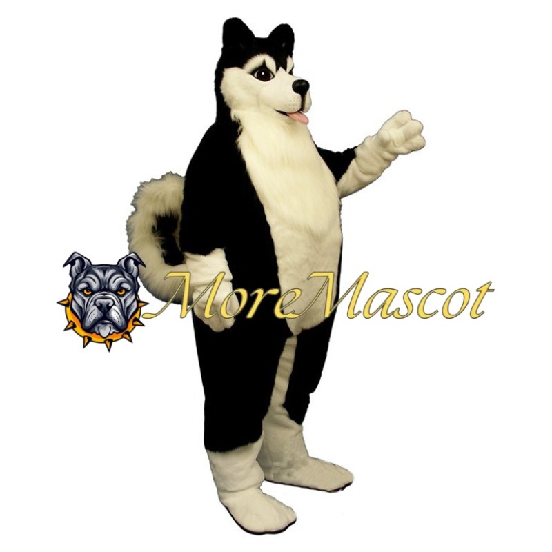 Plush Black & White Dog Mascot Costume