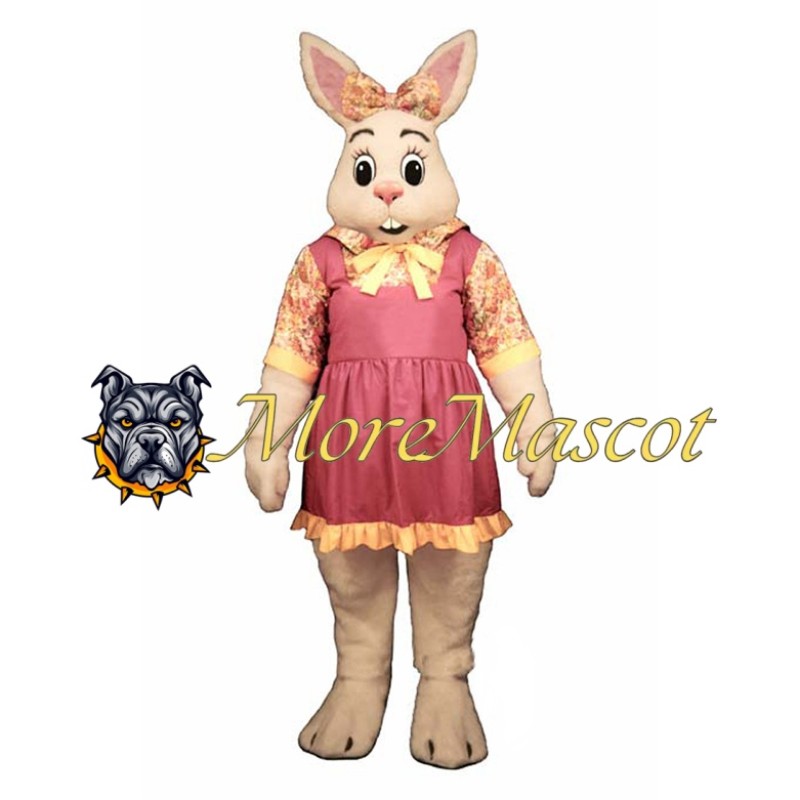 Pink Dress Bunny Mascot Costume