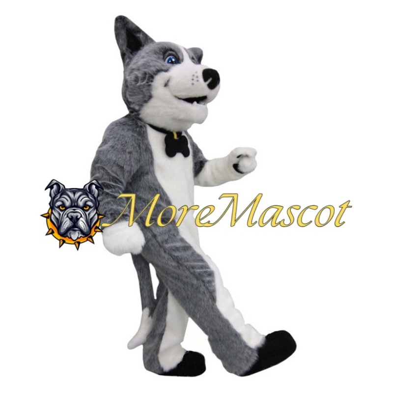 Plush Grey & White Dog Mascot Costume