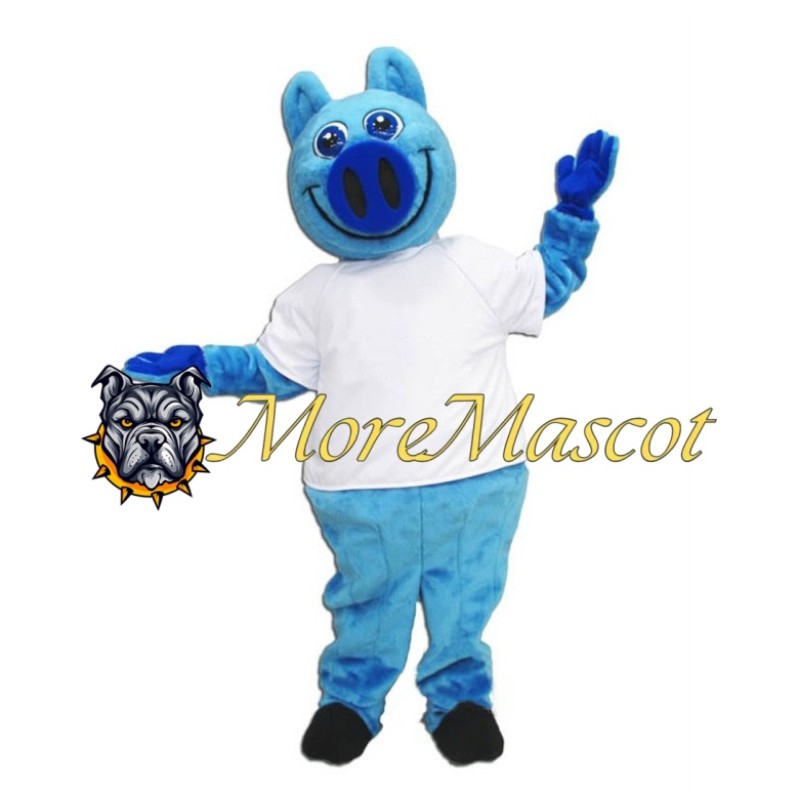 Happy Blue Pig Mascot Costume