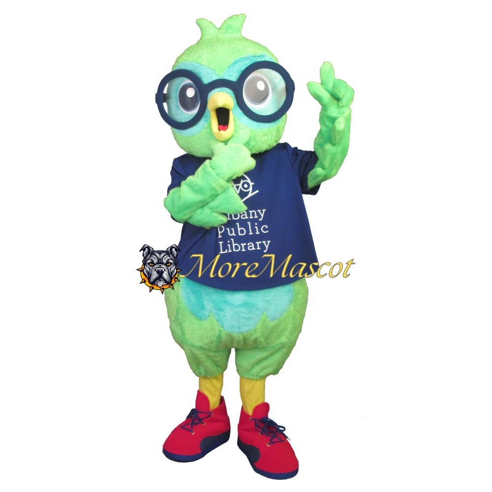 Glasses Green Bird Mascot Costume