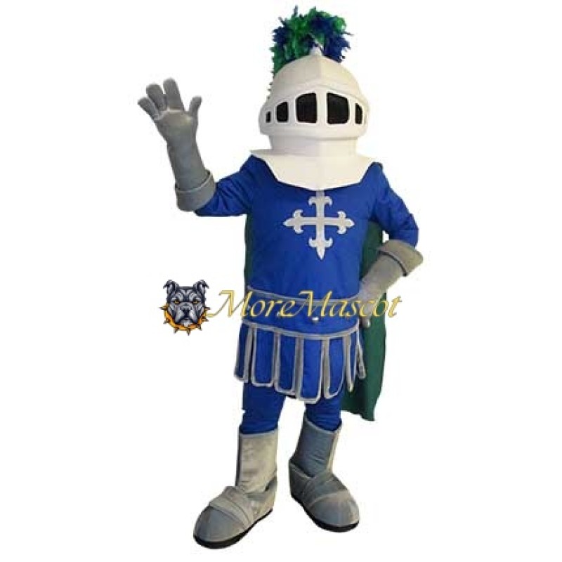 White and Blue Knight Mascot Costume