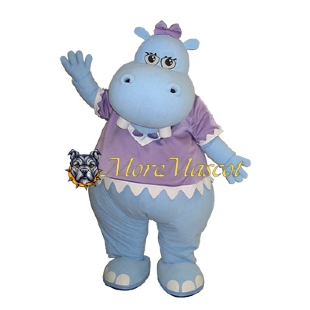 Blue Female Hippo Mascot Costume