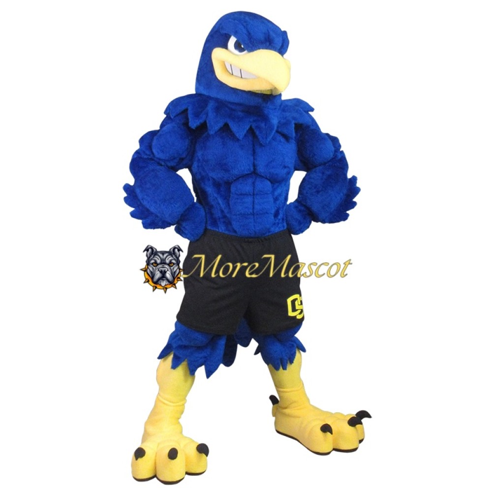 Blue Muscle Hawk Mascot Costume