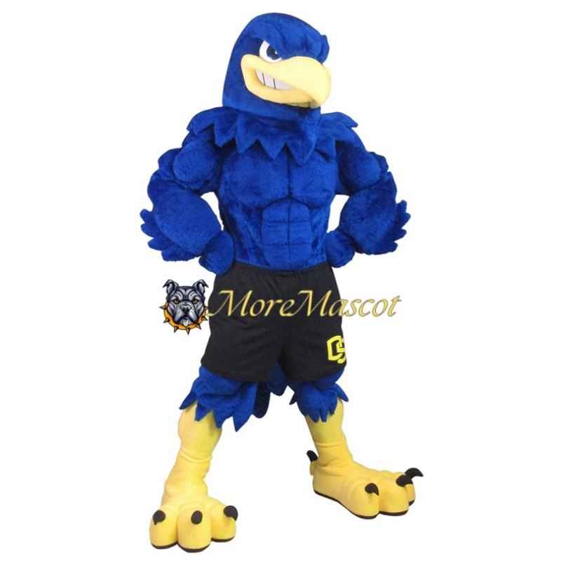 Blue Muscle Hawk Mascot Costume
