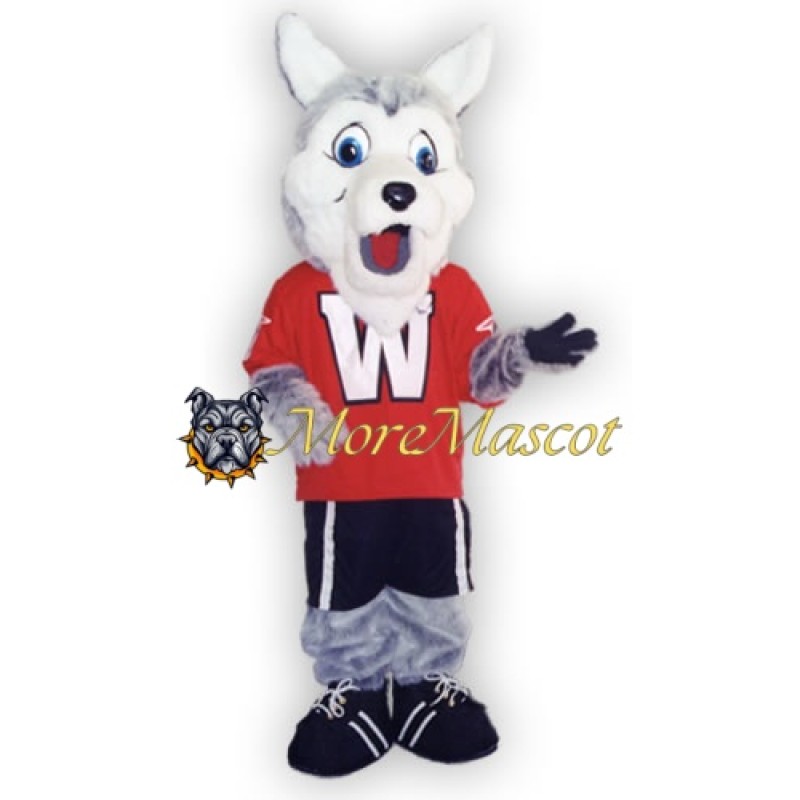 Gray and White Wolf Mascot Costume
