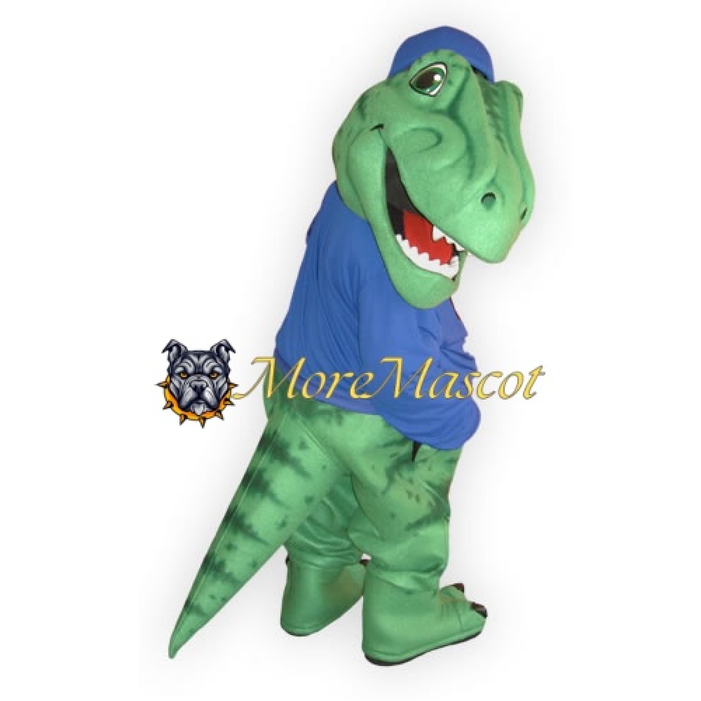 Happy Green Dinosaur Mascot Costume