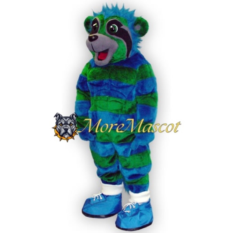 Blue & Green Raccoon Mascot Costume