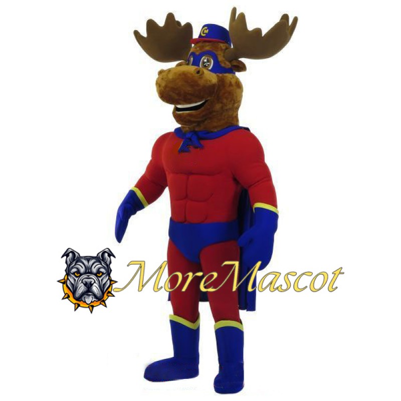 Muscular Superhero Moose Mascot Costume