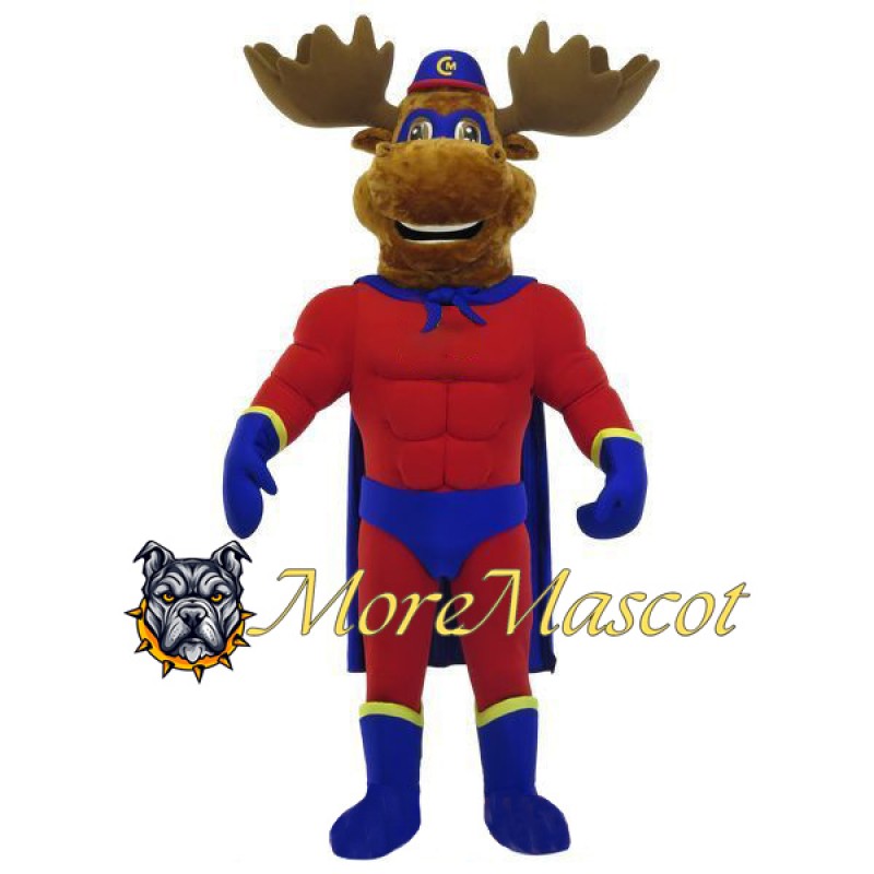 Muscular Superhero Moose Mascot Costume