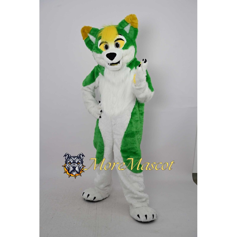 Green & White Husky Dog Mascot Costume