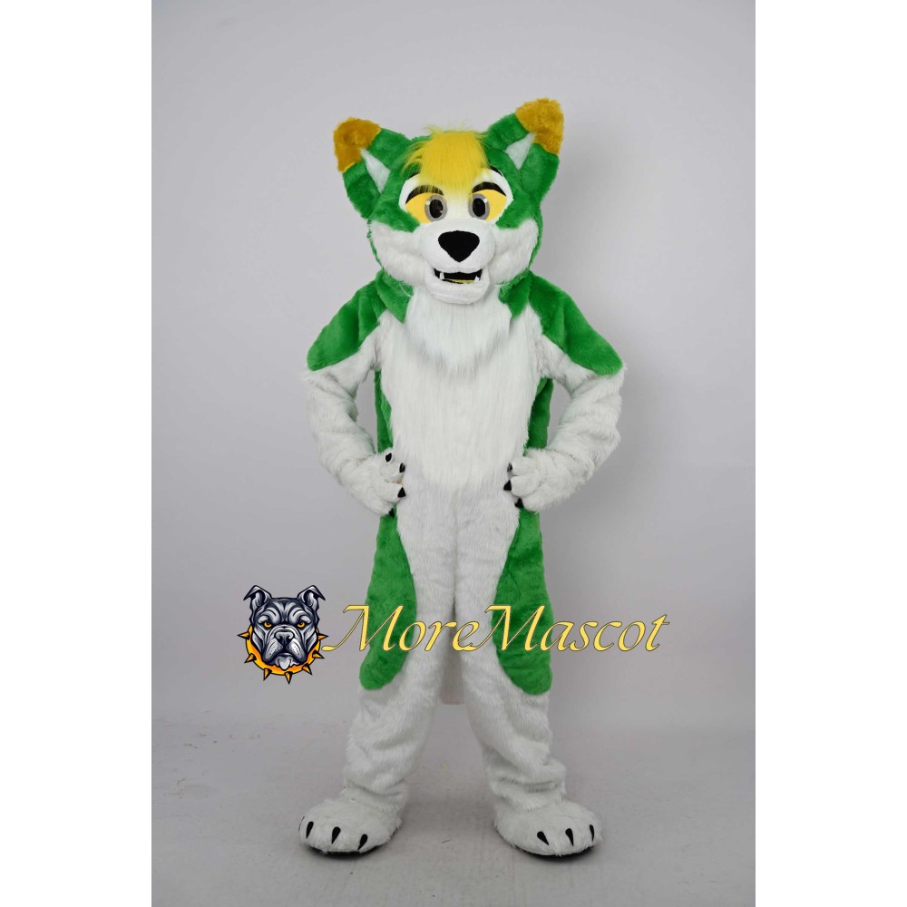 Green & White Husky Dog Mascot Costume