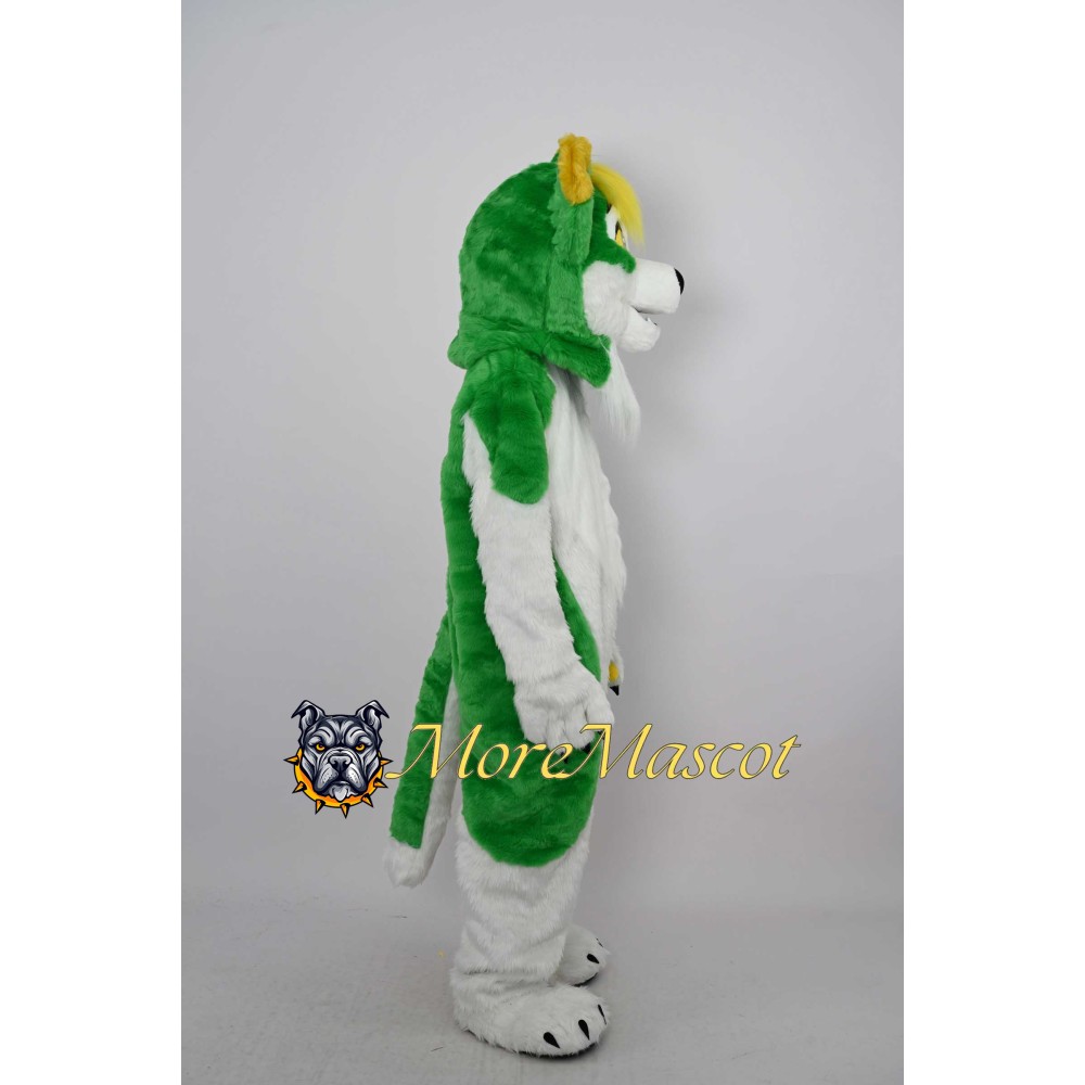 Green & White Husky Dog Mascot Costume