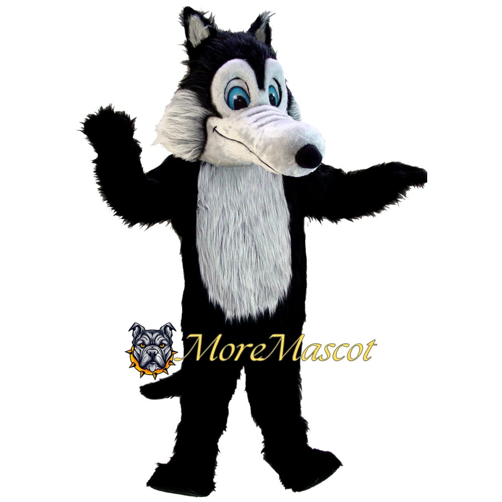 Furry Black Wolf Mascot Costume